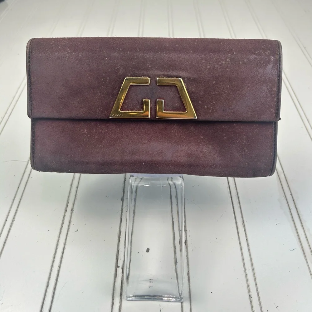 Women's Gucci Burgundy Red Suede Wallet with Gold Hardware